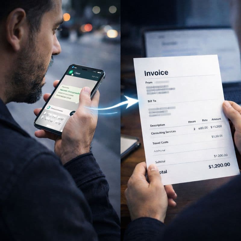 Chat or voice turning into a professional invoice